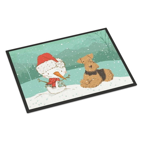 Carolines Treasures 18 x 27 in. Airedale Terrier Snowman Christmas Indoor or Outdoor Mat CK2078MAT - main